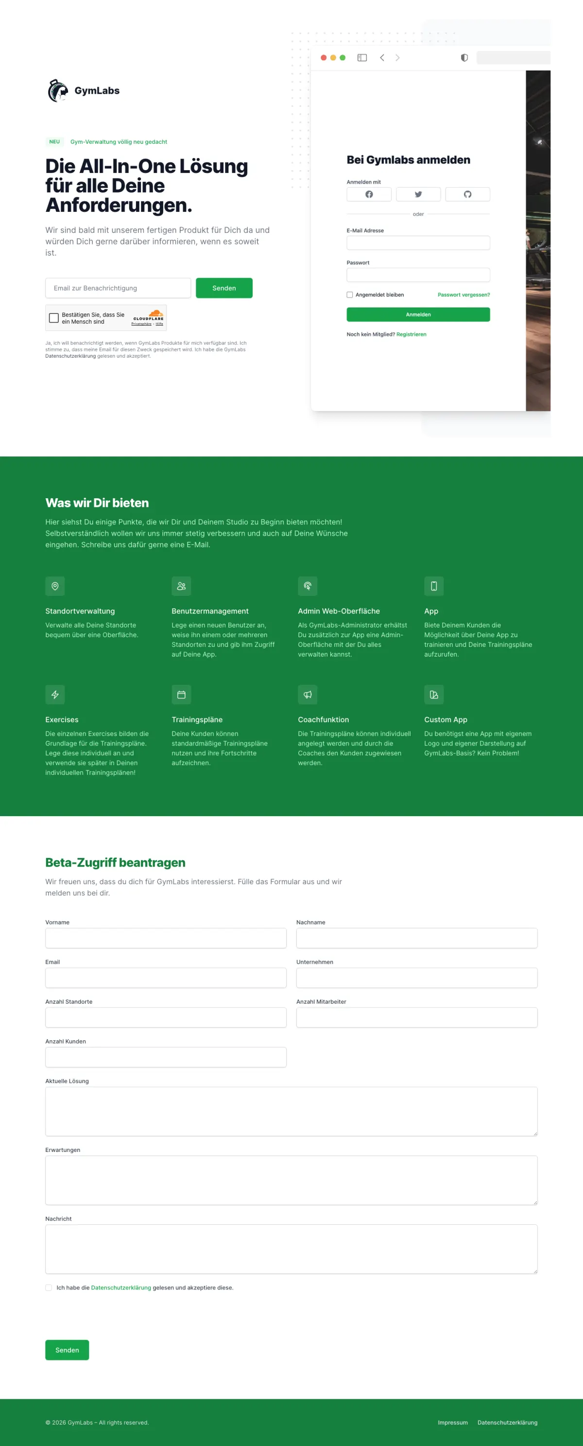 Screenshot der Website GymLabs